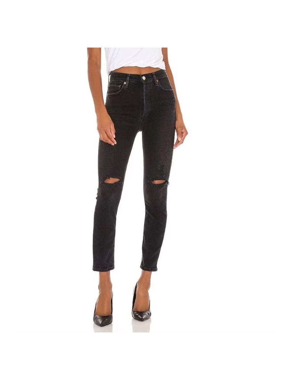 Agolde Nico High Rise Slim Distressed Jeans in Black Women’s Size 26​